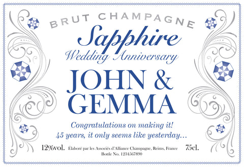 Sapphire Anniversary Decorative Champagne in a Silk-lined box