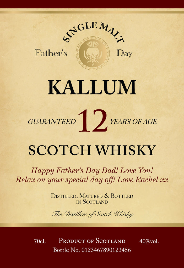 Father's Day Labels for 12 Year Old Malt Whisky