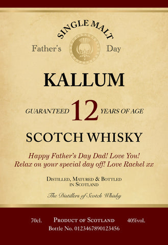 Father's Day Labels for 12 Year Old Malt Whisky