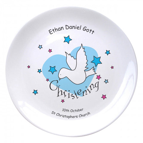 Dove & Hearts Blue Christening 8" Coupe Plate