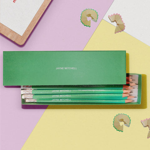 12 Green Glitter Lead Pencils In A Green Box