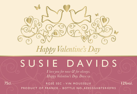 Pink Valentine’s Day Labels for Sparkling Rosé Wine (Pack of 12)