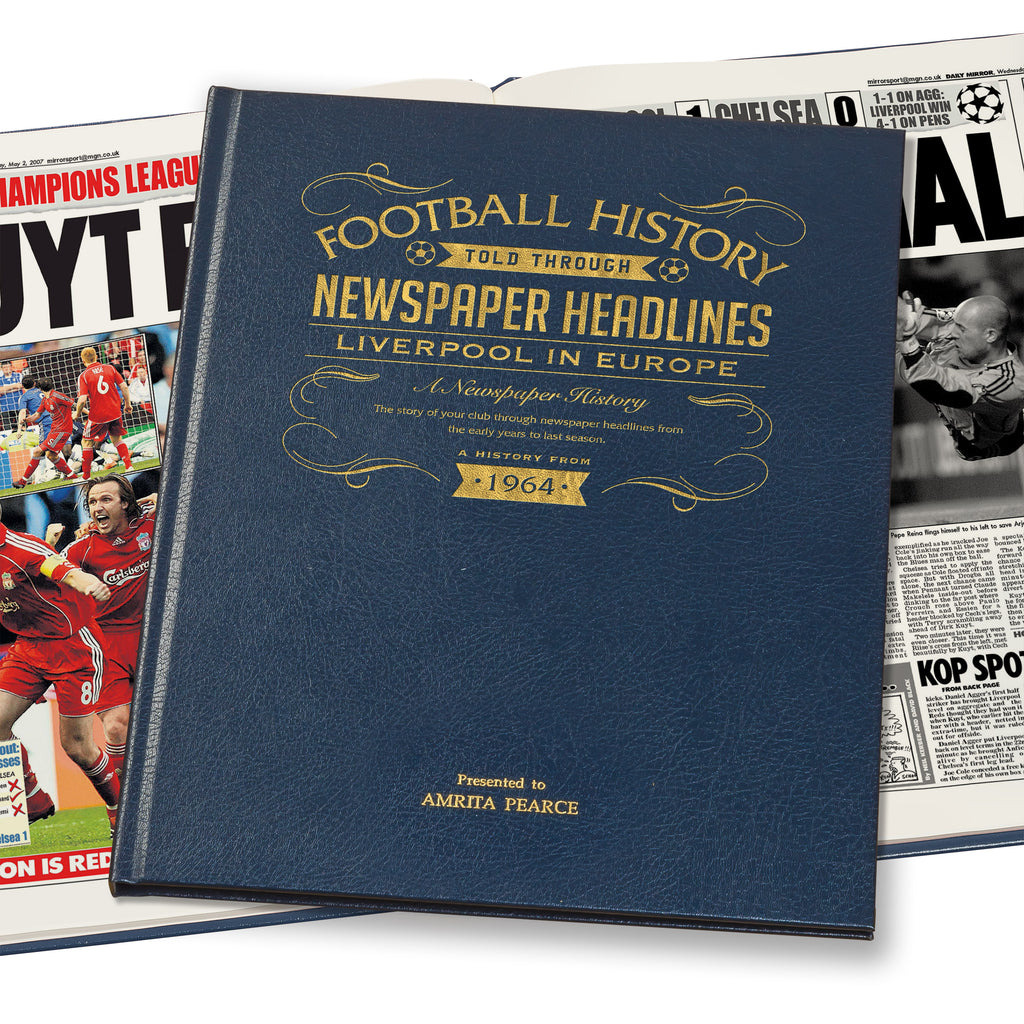 Liverpool In Europe Newspaper Book - Leather Blue Cover