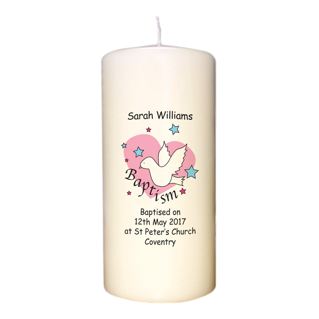 Dove & Hearts Pink Baptism Candle