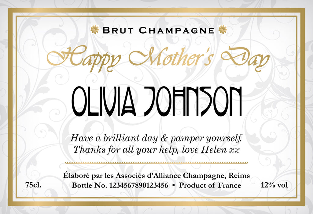 Elegant Mother's Day Labels for Champagne
