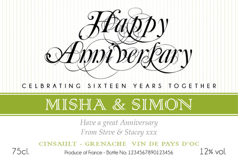 Wedding Anniversary Labels for White Wine
