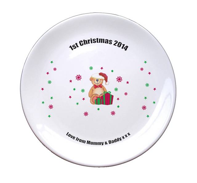 Christmas Teddy & Hat 8" Coupe Plate