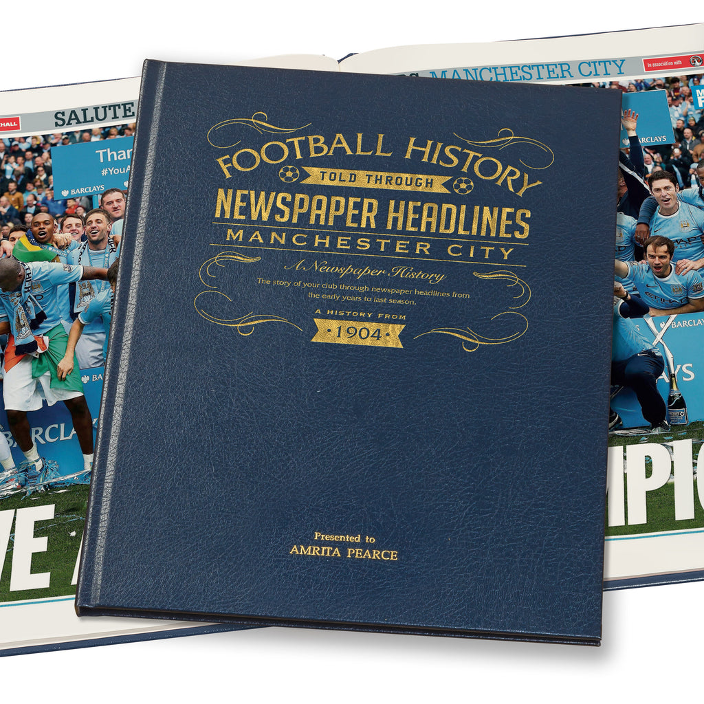 Manchester City Newspaper Book - Leather Blue Cover