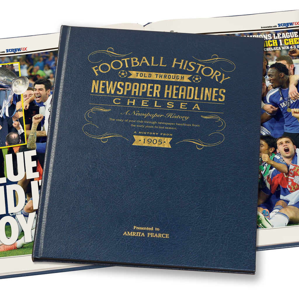 Chelsea Football Newspaper Book - Leather Blue Cover