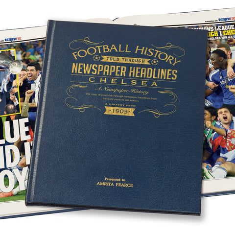 Chelsea Football Newspaper Book - Leather Blue Cover