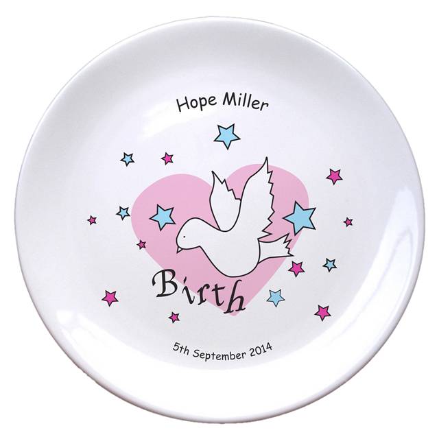Dove & Hearts Pink Birth 8" Bone China Coupe Plate
