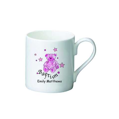 Teddy & Stars Pink Baptism Bone China Mug