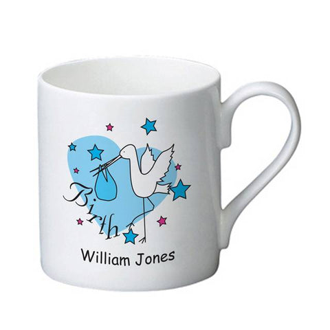 Stork Blue Birth Bone China Mug