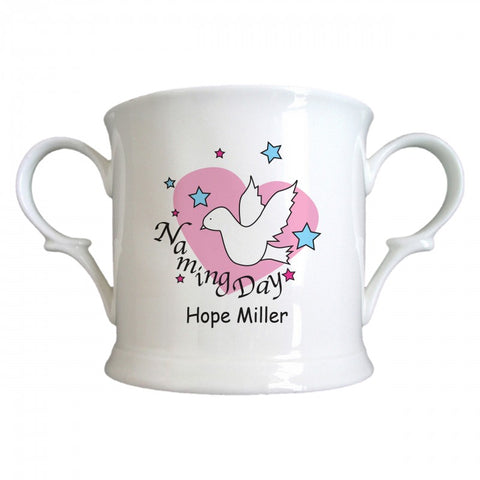 Dove & Hearts Pink Naming Day China Loving Cup