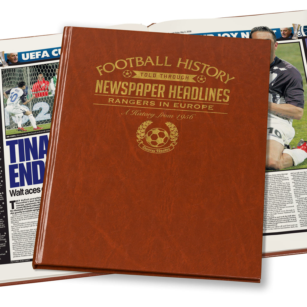 Rangers in Europe Newspaper Book - Brown Leatherette (Colour Pages)
