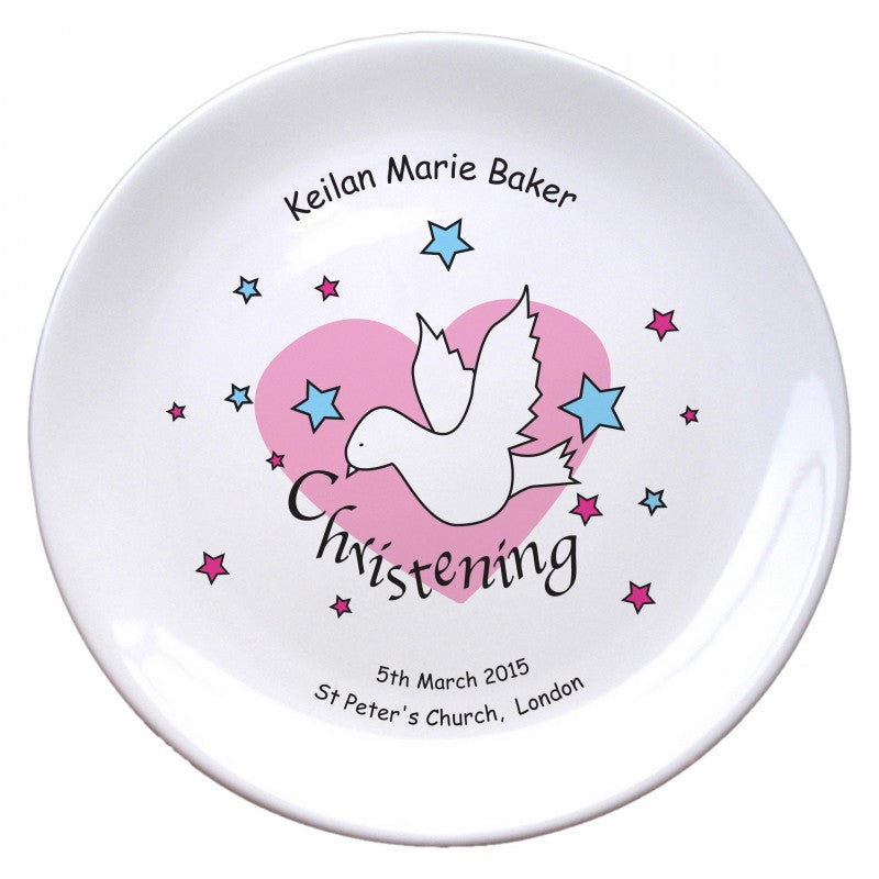 Dove & Hearts Pink Christening 8" Coupe Plate