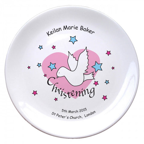 Dove & Hearts Pink Christening 8" Coupe Plate
