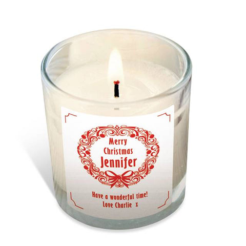 Personalised Christmas Wreath Vanilla Scented Candle