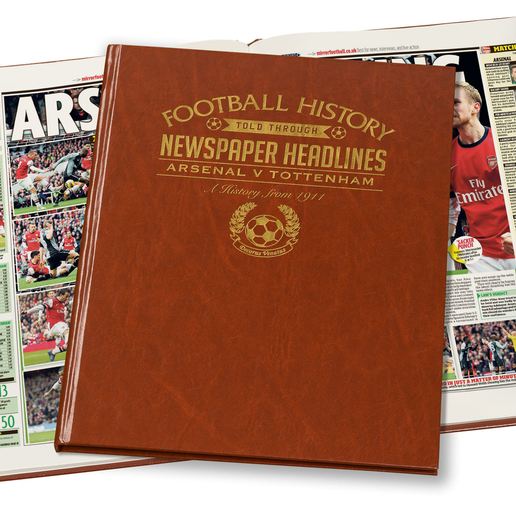 Arsenal V Spurs Derby Newspaper Book Brown Leatherette (Colour Pages)