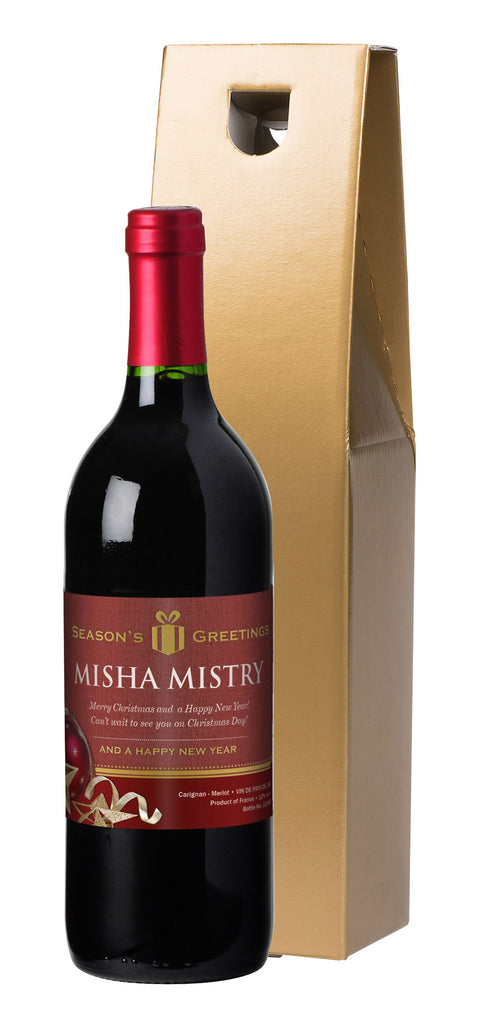 French VdP Christmas Baubles Red Wine in a Gold Box