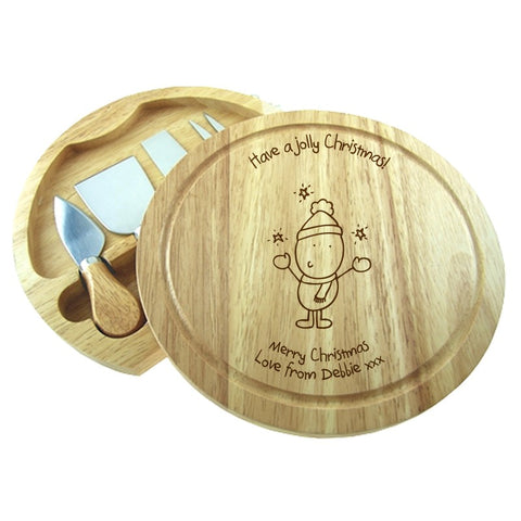 Chilli & Bubble's Jolly Christmas round cheeseboard with knives