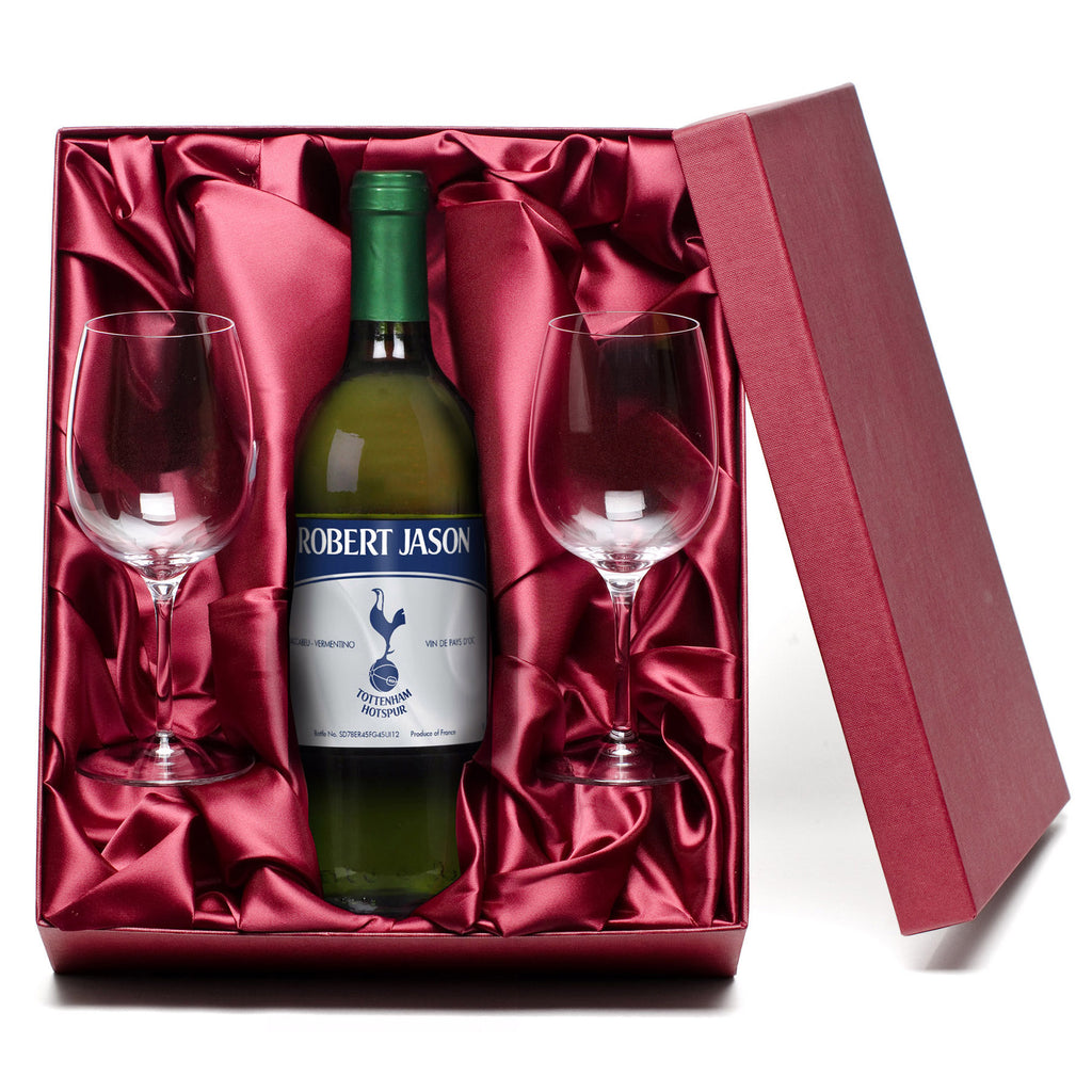 French VdP Spurs Vintage White Wine with set of Cheers! Wine Glasses