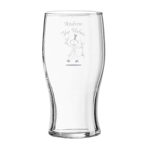 Etched Wedding Character Tulip Pint Glass