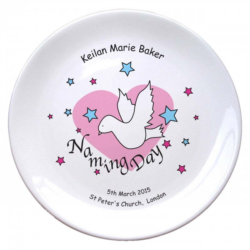 Dove & Hearts Pink Naming Day 8" Coupe Plate