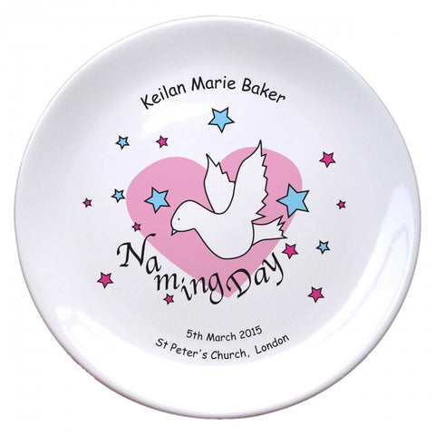 Dove & Hearts Pink Naming Day 8" Coupe Plate