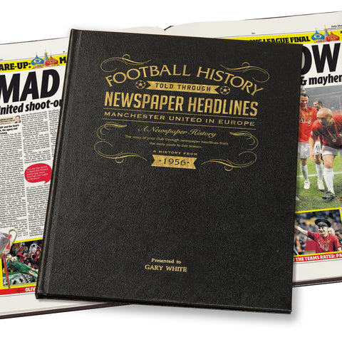 Manchester Utd in Europe Newspaper Book Leather Black Cover