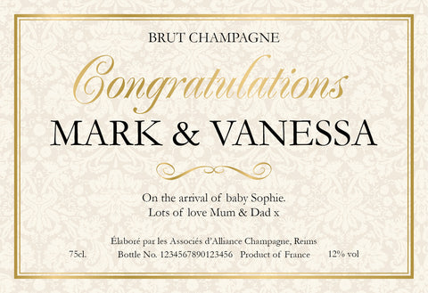 Congratulations New Baby Labels for Champagne (Pack of 12)