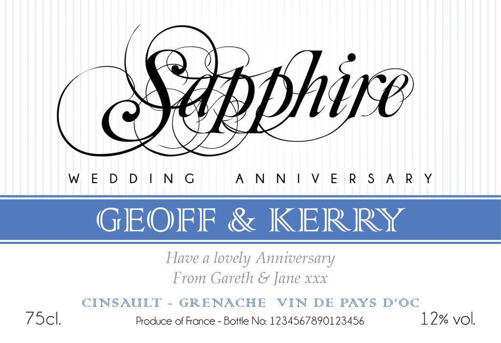 Sapphire Anniversary Labels for Red Wine