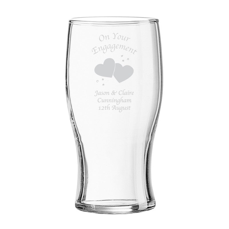 Etched Engagement Hearts/Doves Tulip Glass