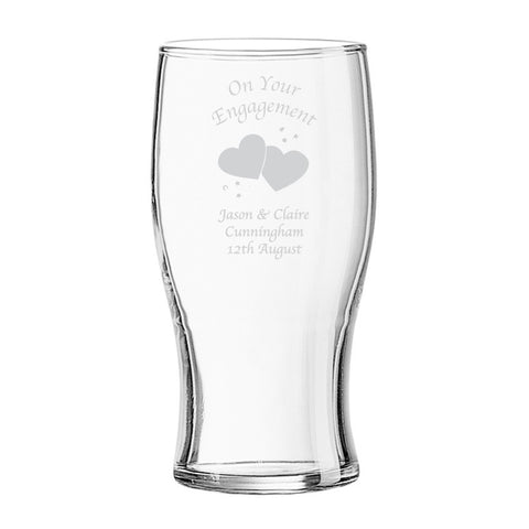 Etched Engagement Hearts/Doves Tulip Glass