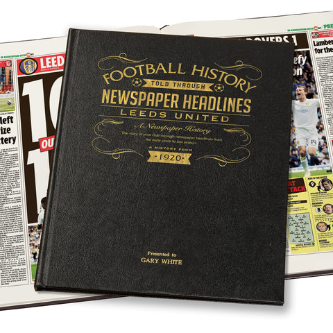 Leeds United Football Newspaper Book - Leather Black Cover
