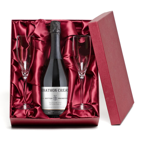 Contemporary Prosecco with set of Congratulations Glass Flutes