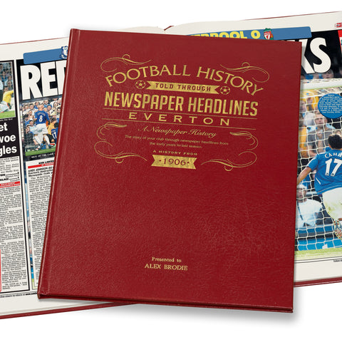 Everton Football Newspaper Book - Leather Red Cover