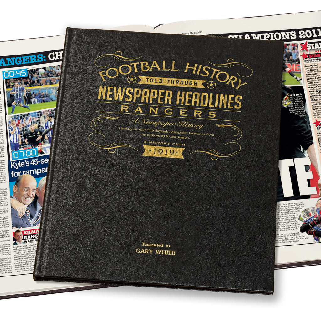 Rangers Newspaper Book - Leather Black Cover