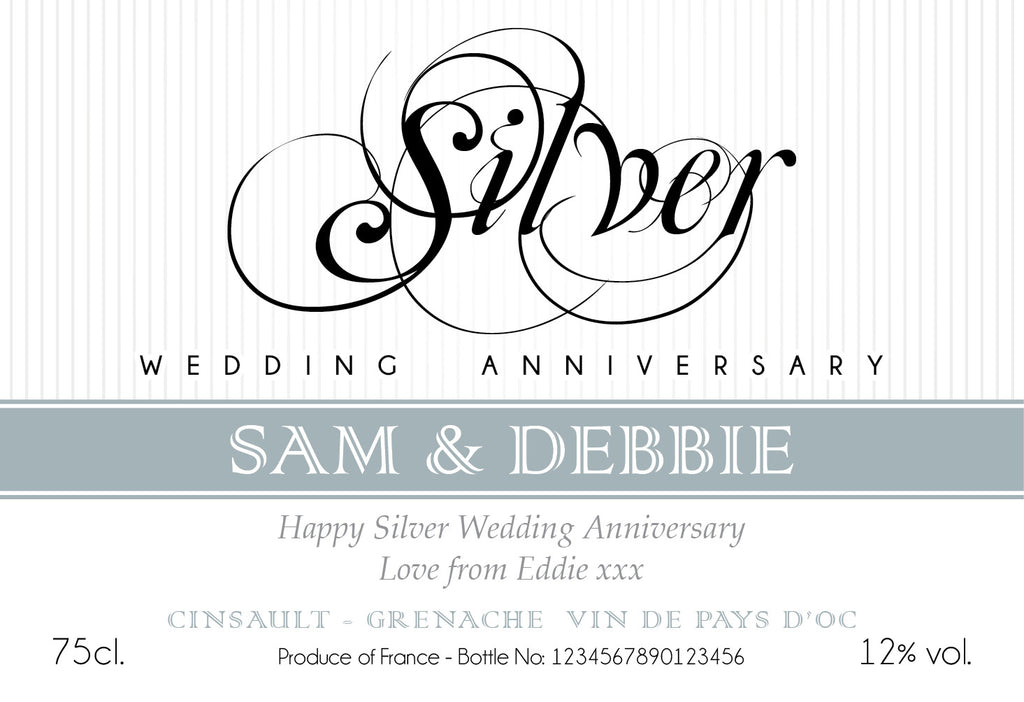 Silver Anniversary Labels for Red Wine (Pack of 12)