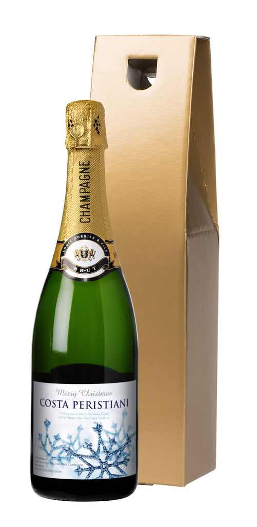 Winter Snow Champagne in a Gold Gift box