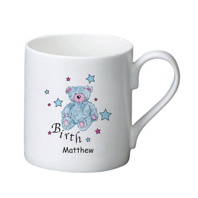 Teddy & Stars Blue Birth Bone China Mug