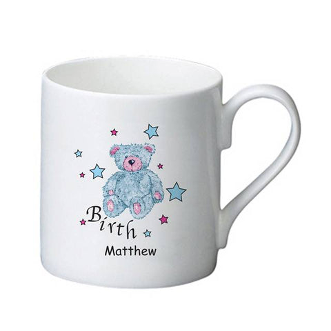Teddy & Stars Blue Birth Bone China Mug