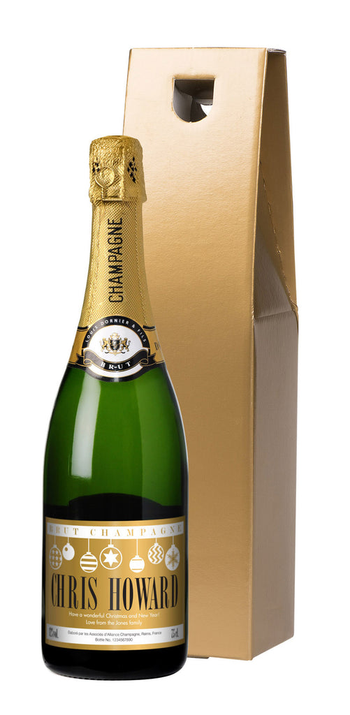 Christmas Baubles Champagne in a Gold Gift Box