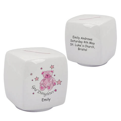 Teddy & Stars Pink Goddaughter Bone China Moneybox