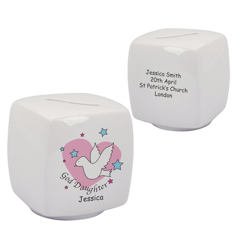 Dove & Hearts Pink Goddaughter Bone China Moneybox