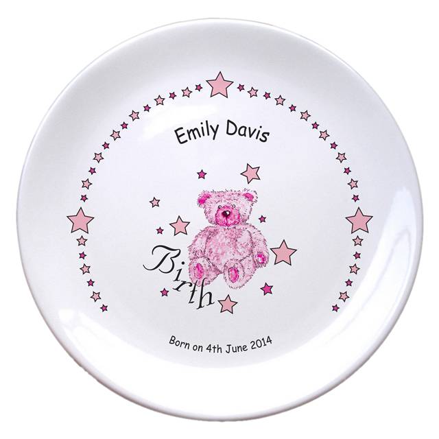 Teddy & Stars Pink Birth 8" Bone China Coupe Plate