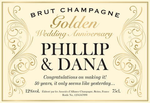 Gold Anniversary Decorative Labels for Champagne (Pack of 12)