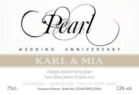 Pearl Anniversary Labels for Red Wine