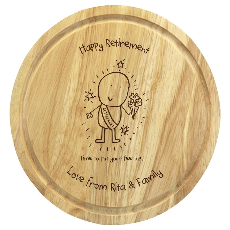 Chilli & Bubbles Retirement round chopping board