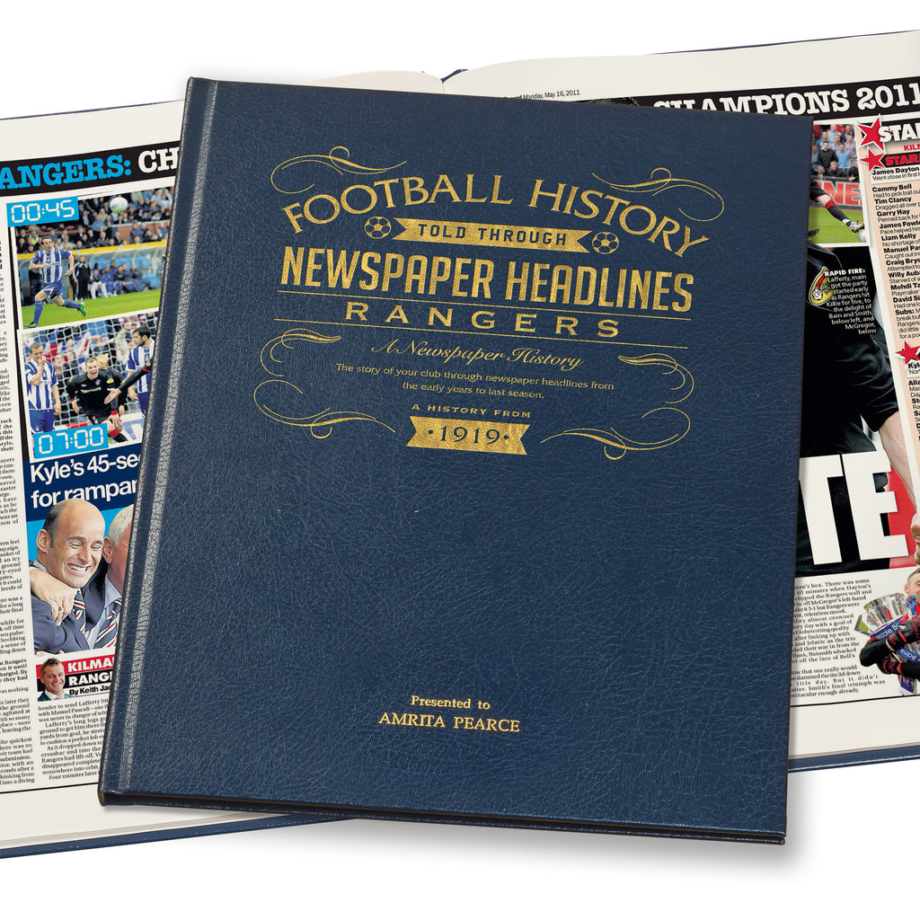 Rangers Newspaper Book - Leather Blue Cover
